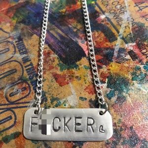 Handstamped Fucker Heart Necklace Profanity Adult